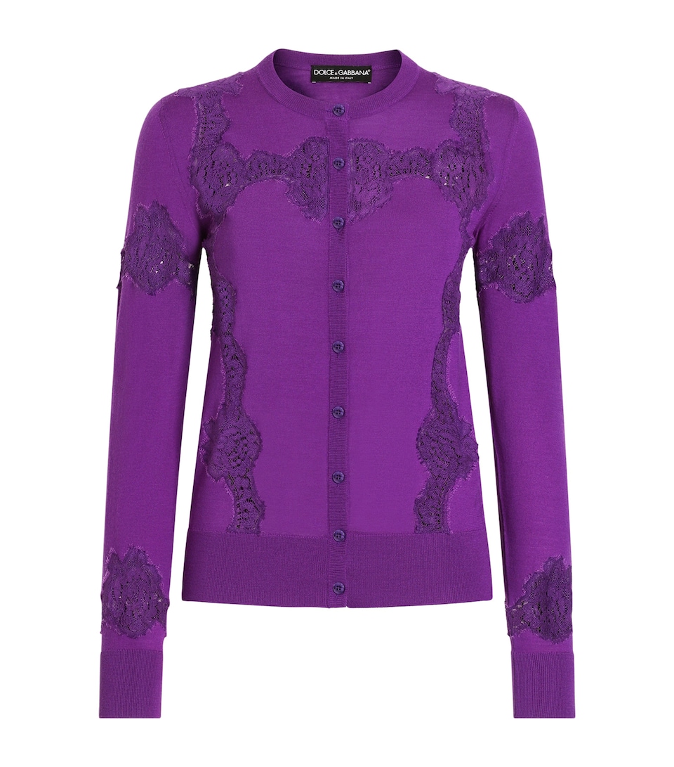 Wool-Blend Lace-Trim Cardigan