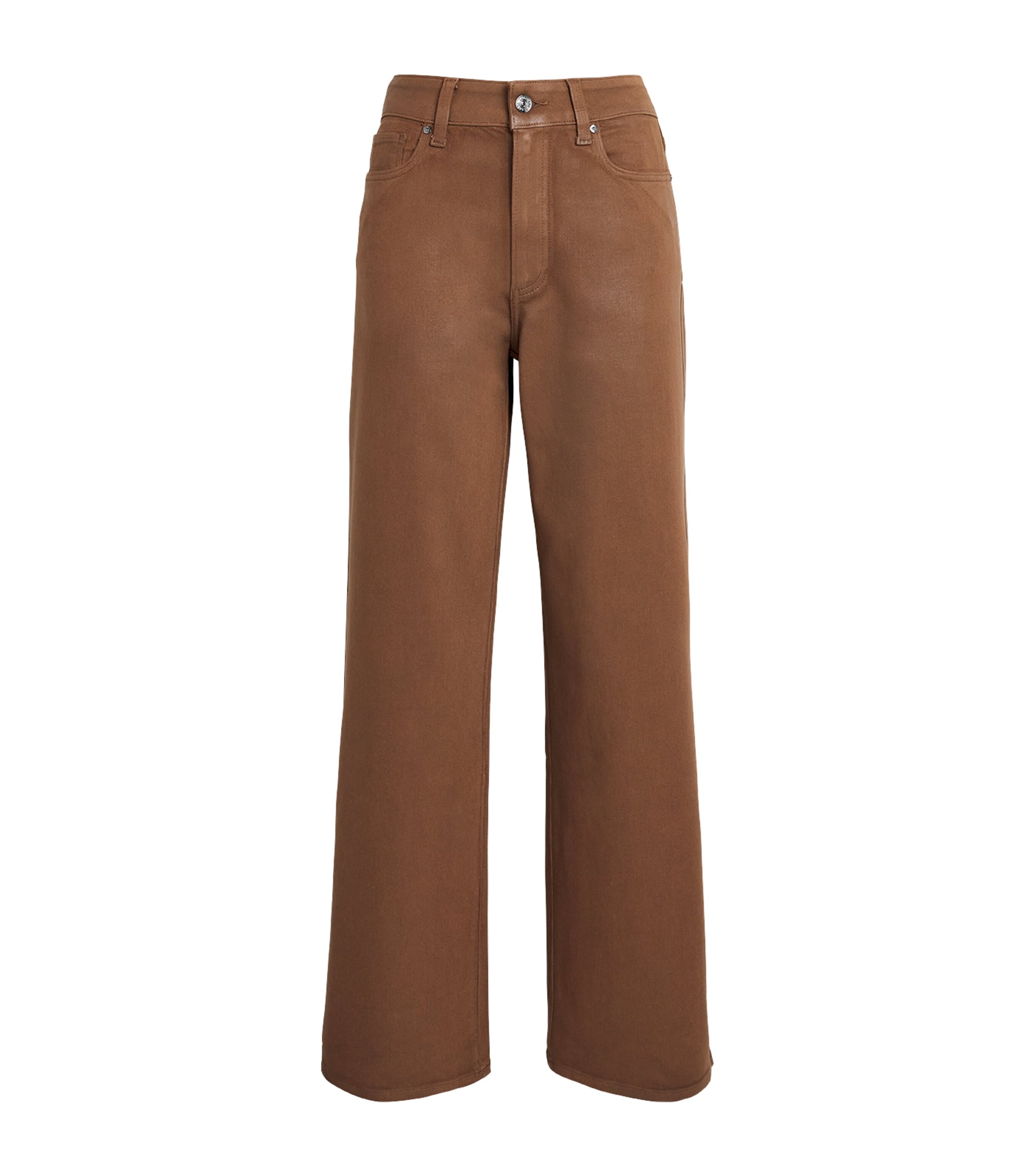 PAIGE Womens Coated Anessa Wide-Leg Jeans Cognac Luxe Coating