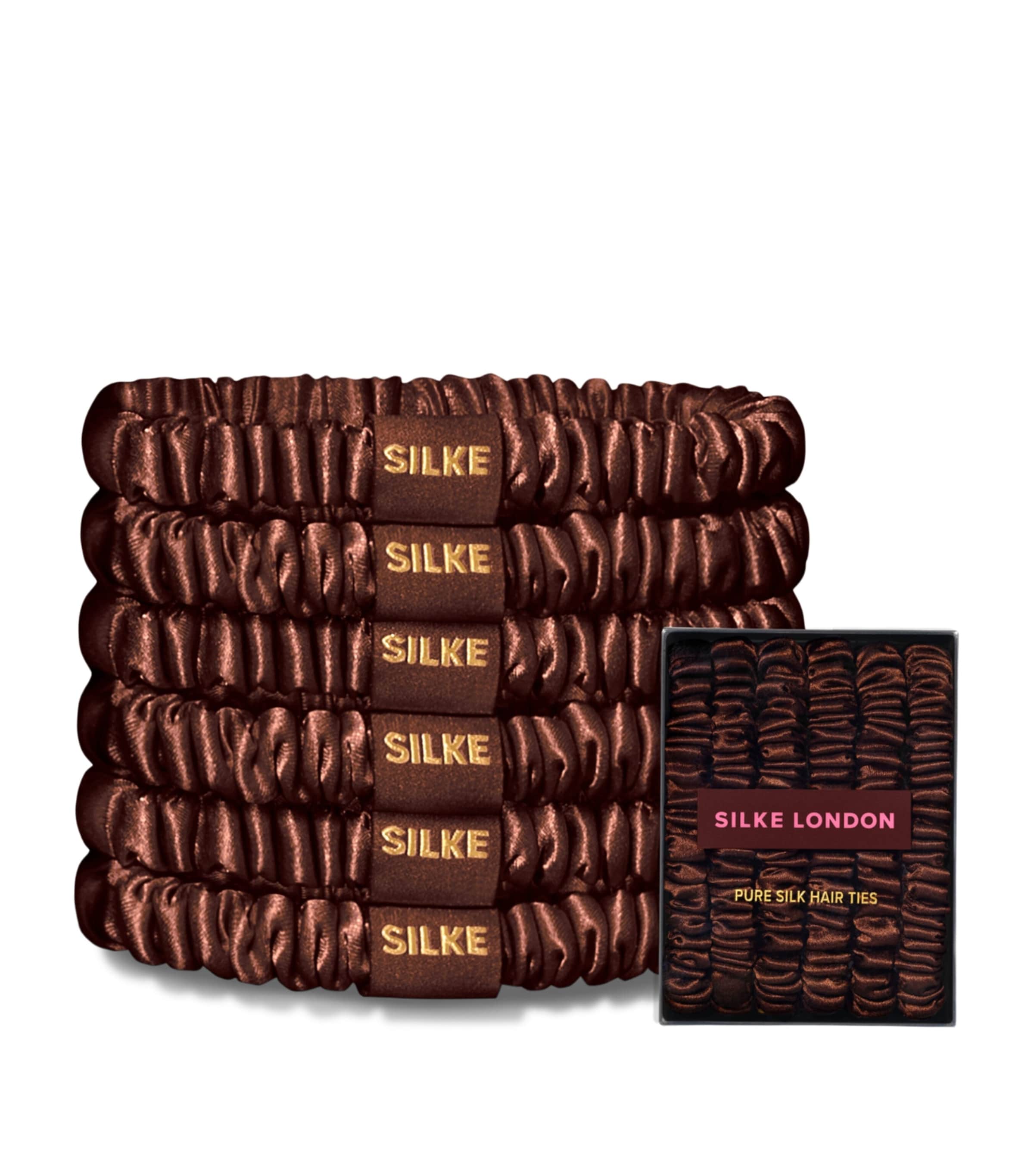SILKE Mulberry Silk Hair Ties (Set of 6) Brown
