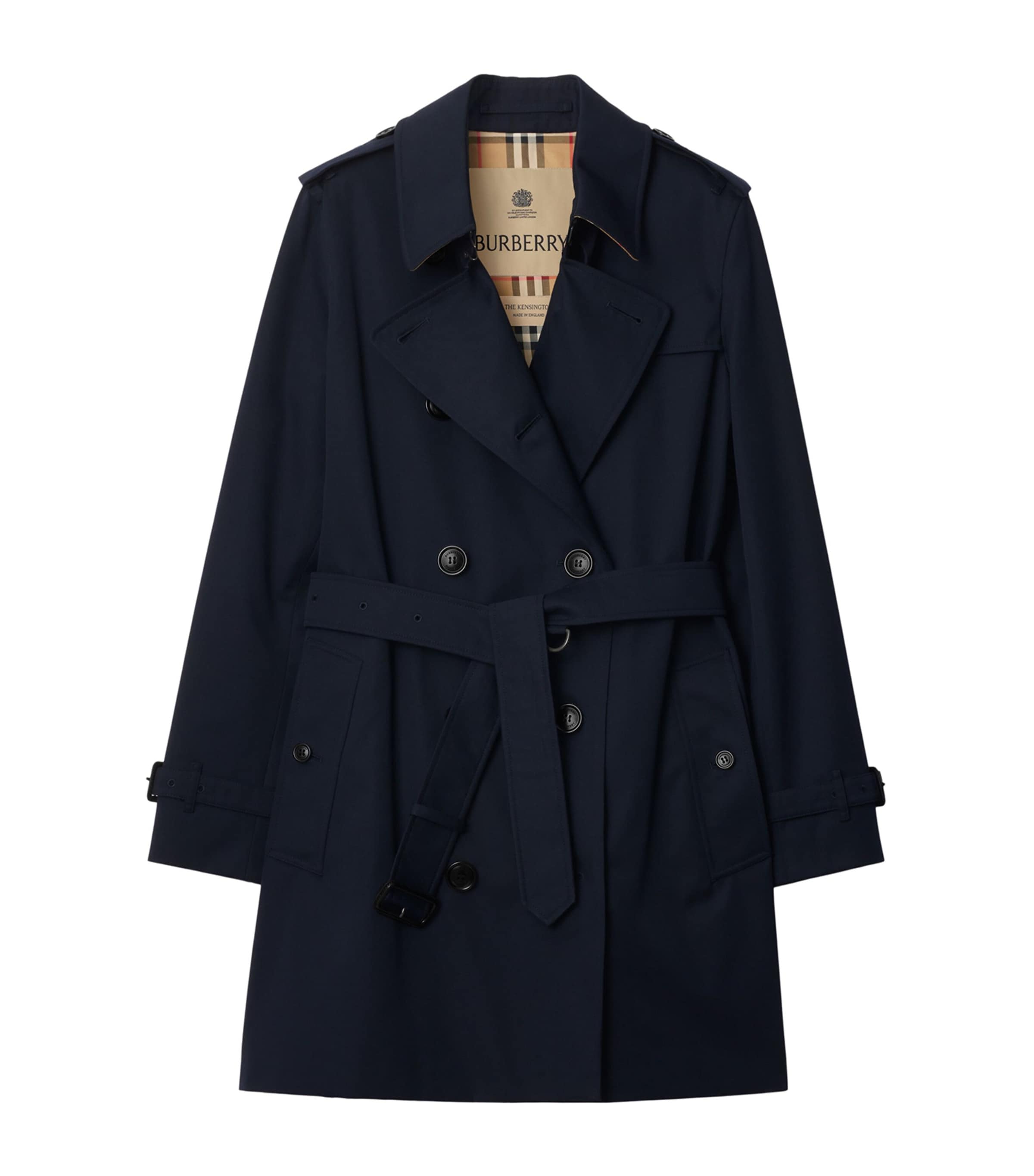 Burberry Womens Gabardine Kensington Heritage Trench Coat Coal Blue