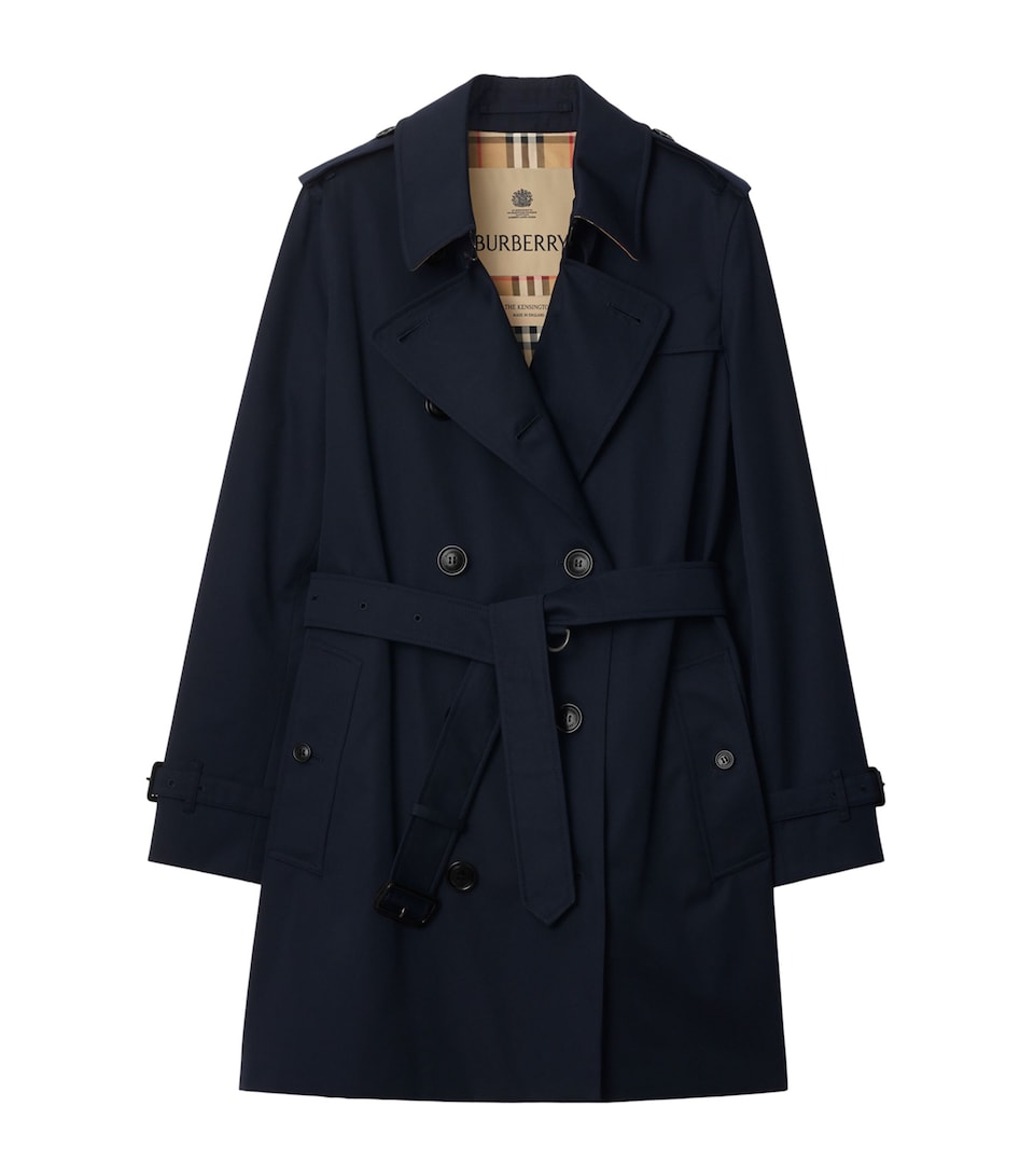 Burberry Womens Gabardine Kensington Heritage Trench Coat Coal Blue