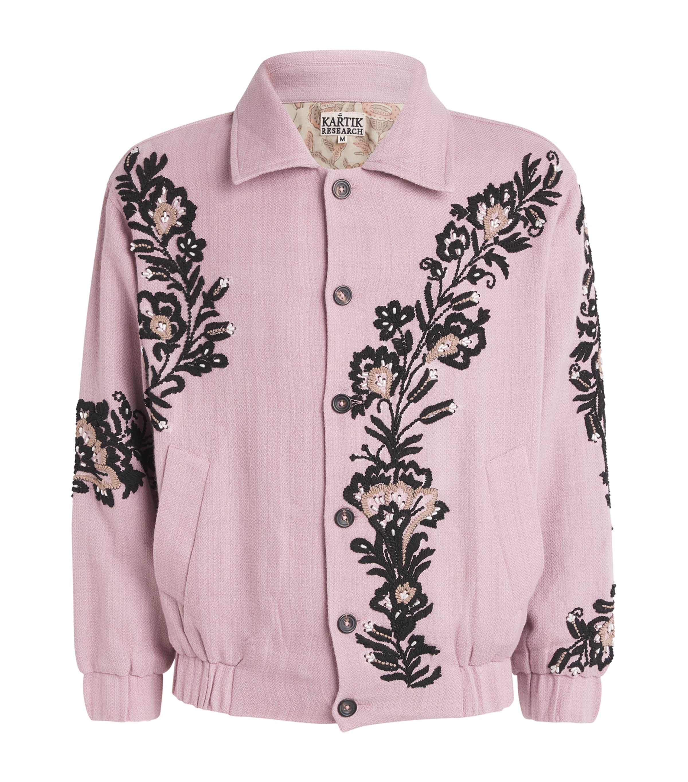 Kartik Research Mens Wool Embroidered Almora Jacket Lilac/black