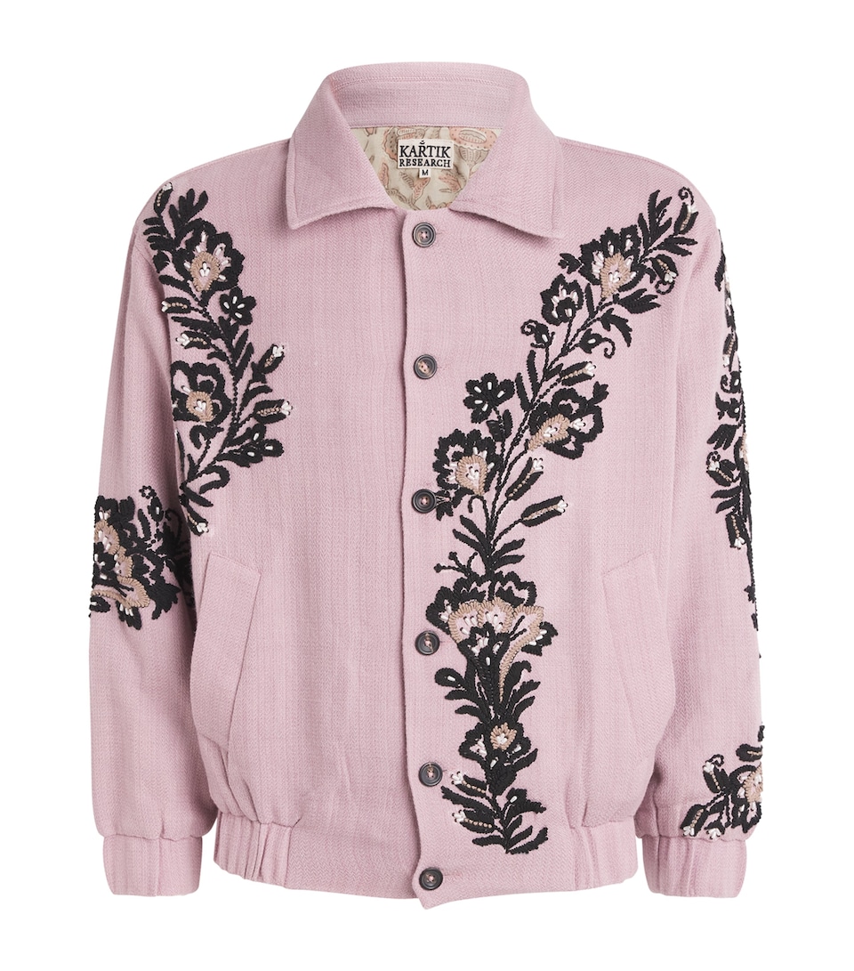 Kartik Research Mens Wool Embroidered Almora Jacket Lilac/black