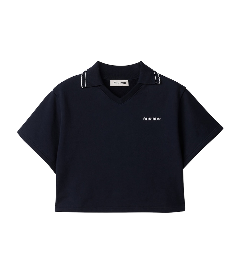 Miu Miu Womens Cotton Cropped Logo Sweatshirt Blue