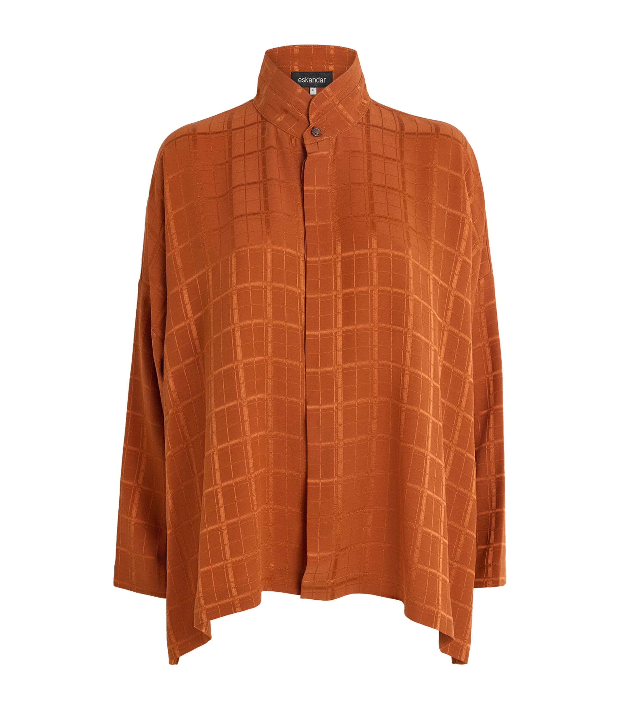 Eskandar Womens Silk Double-Stand Collar Shirt Rust