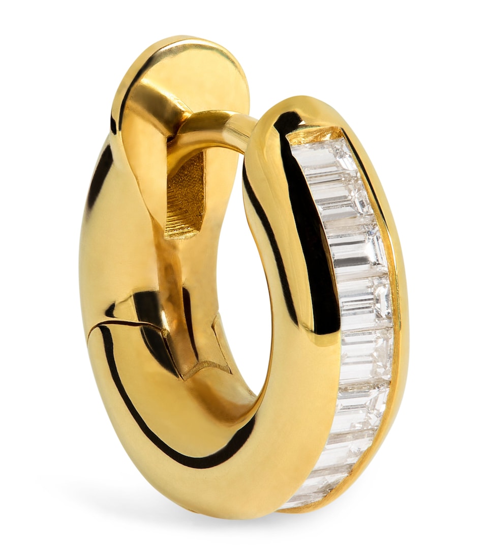 Yellow Gold and Diamond Mini Single Hoop Earring