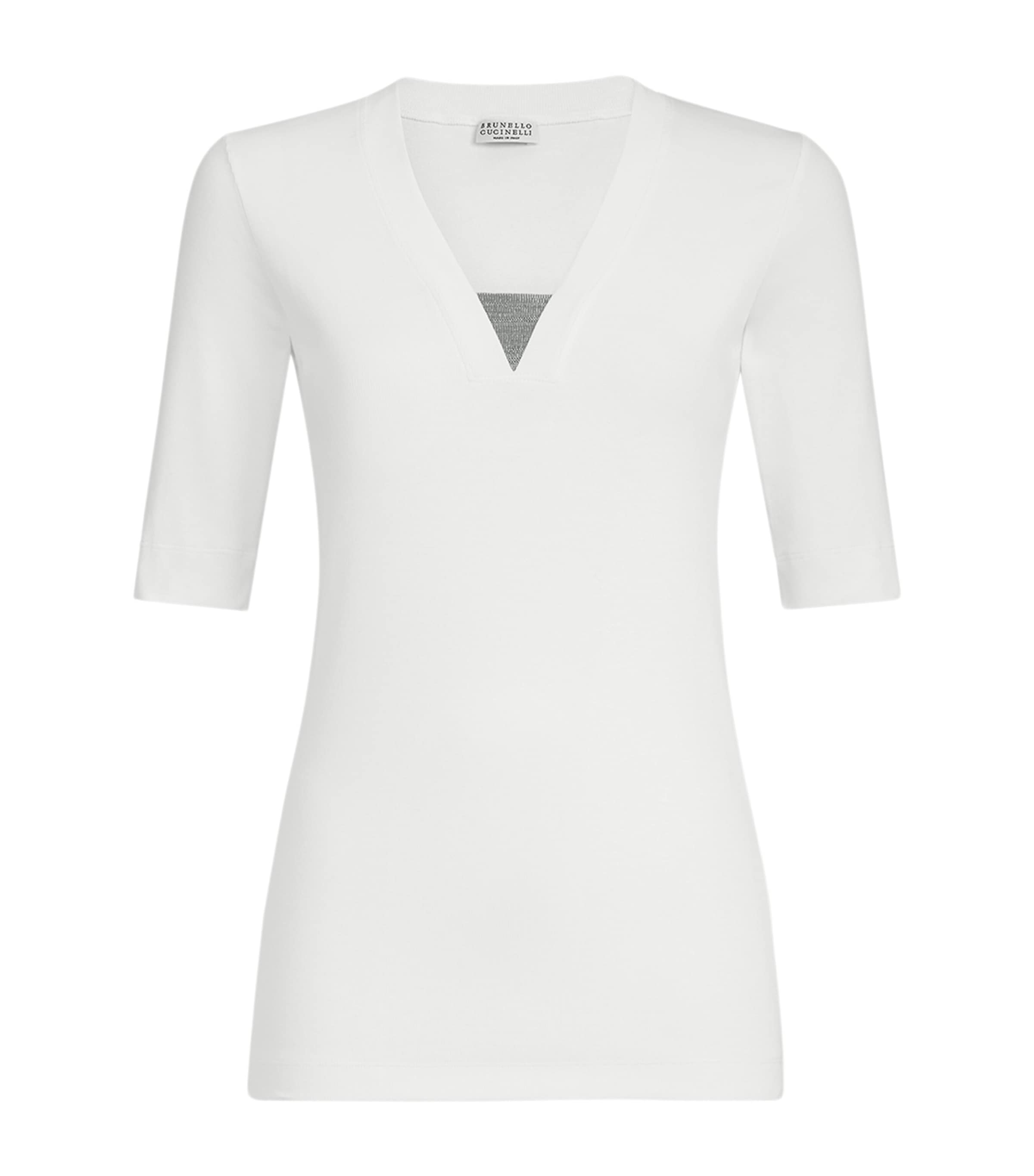 Brunello Cucinelli Womens Stretch-Cotton Monili-Detail T-Shirt