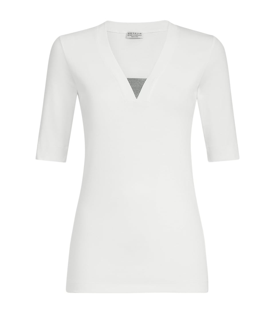Brunello Cucinelli Womens Stretch-Cotton Monili-Detail T-Shirt
