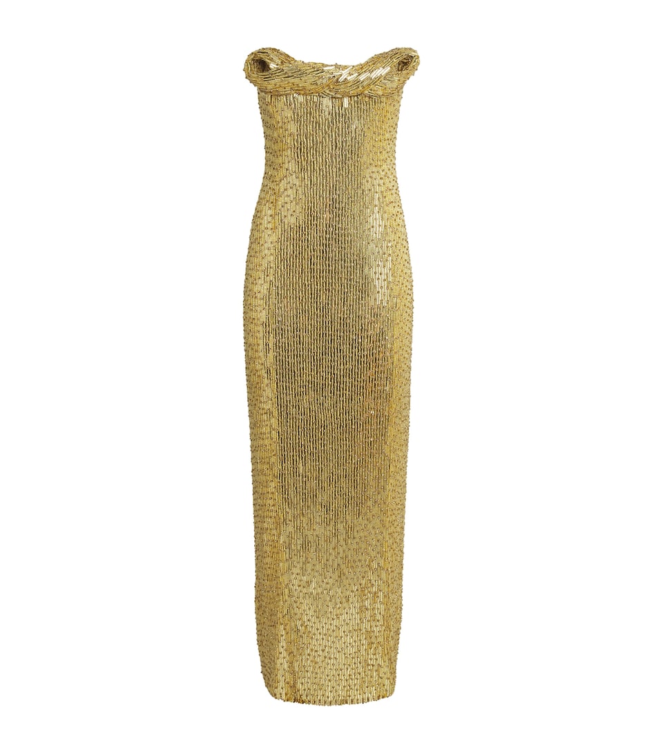 Rachel Gilbert Womens Embellished Strapless Rosalie Gown Gold
