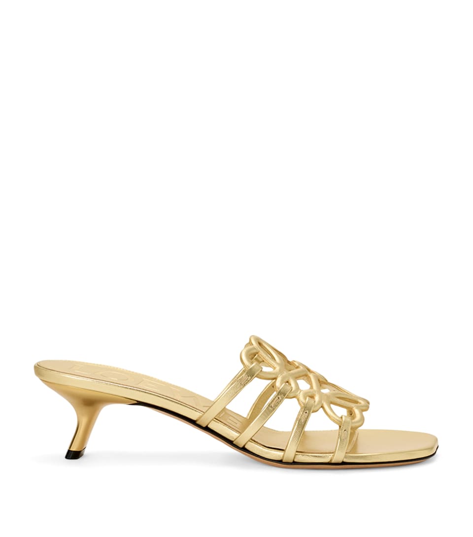 LOEWE x Paula's Ibiza Leather Petal Anagram Heeled Mules 45 Gold