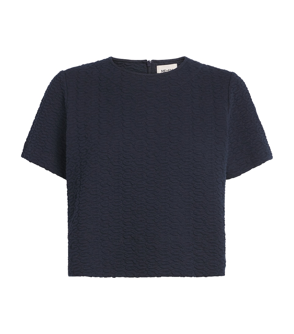 ME+EM Womens Cotton-Blend Jacquard Cropped T-Shirt Navy