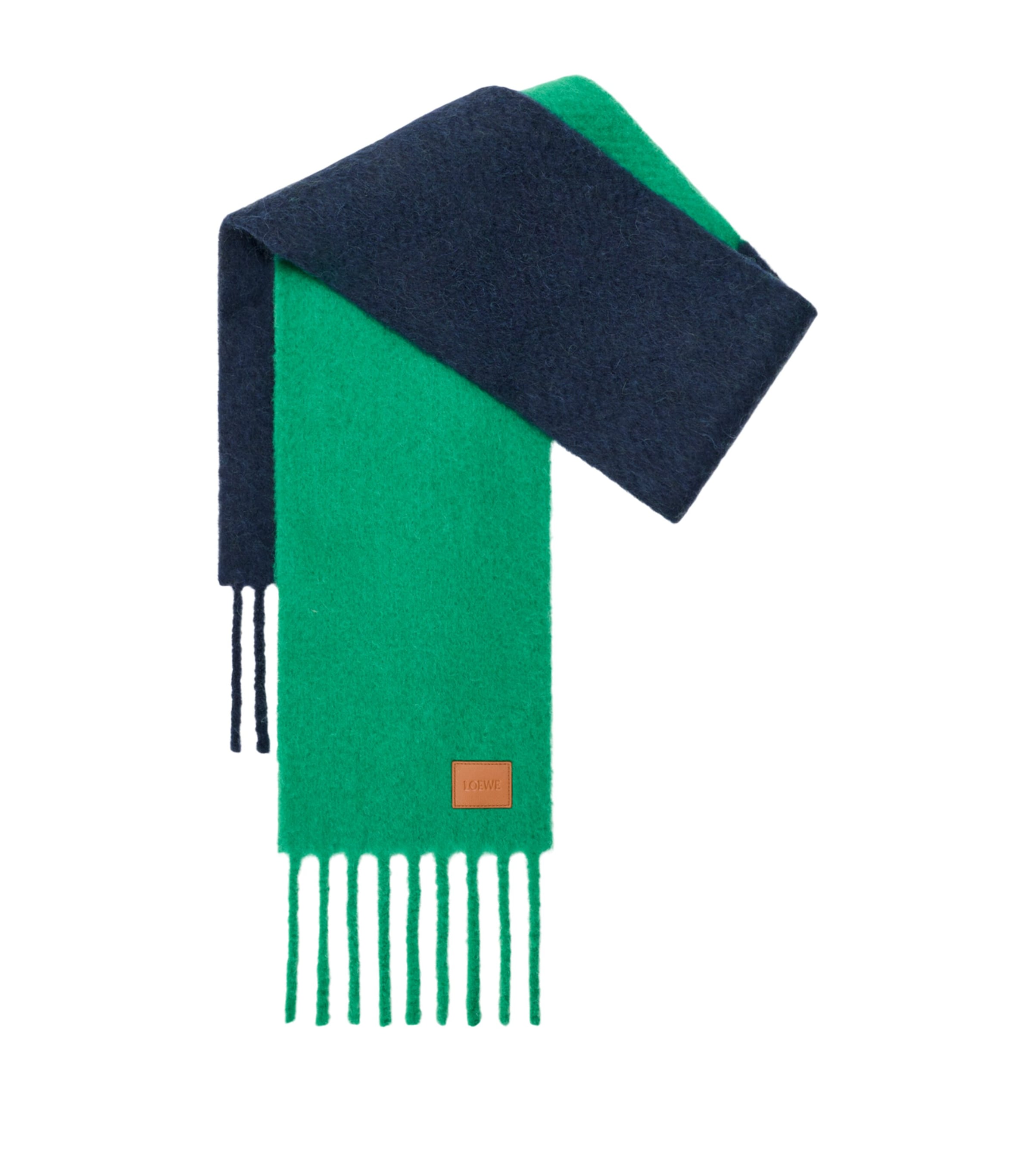 LOEWE Alpaca-Wool-Blend Bi-Colour Scarf Green/navy Blue