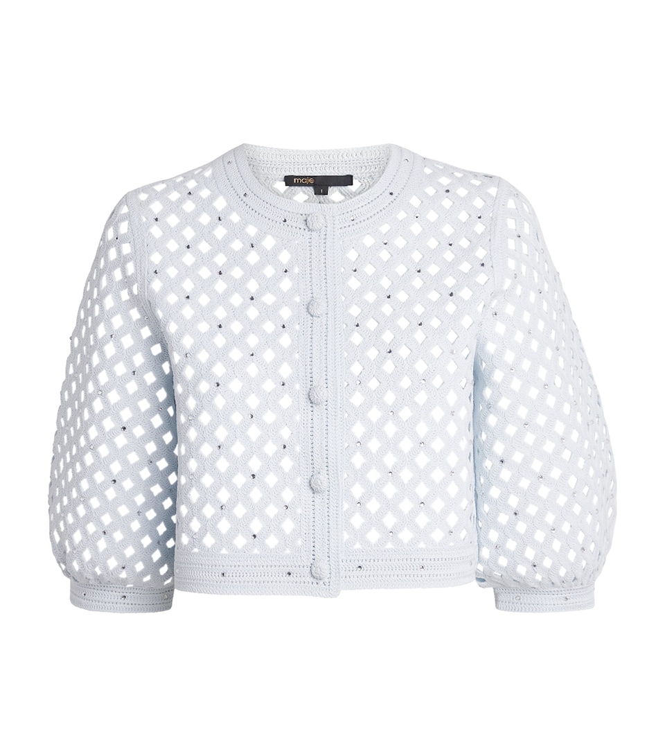 Maje Womens Embellished Crochet Cardigan Blue Sky