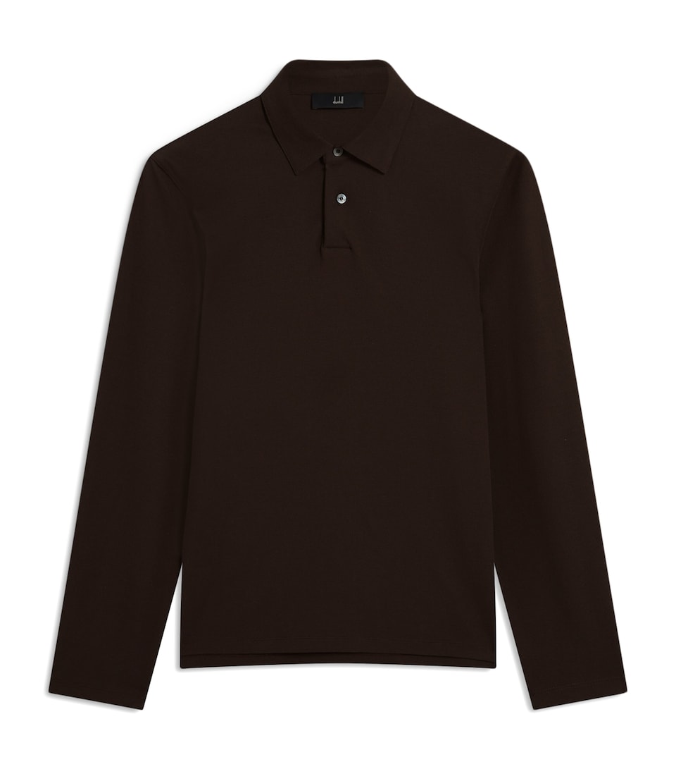 Cotton-Silk Piqué Long-Sleeve Polo Shirt