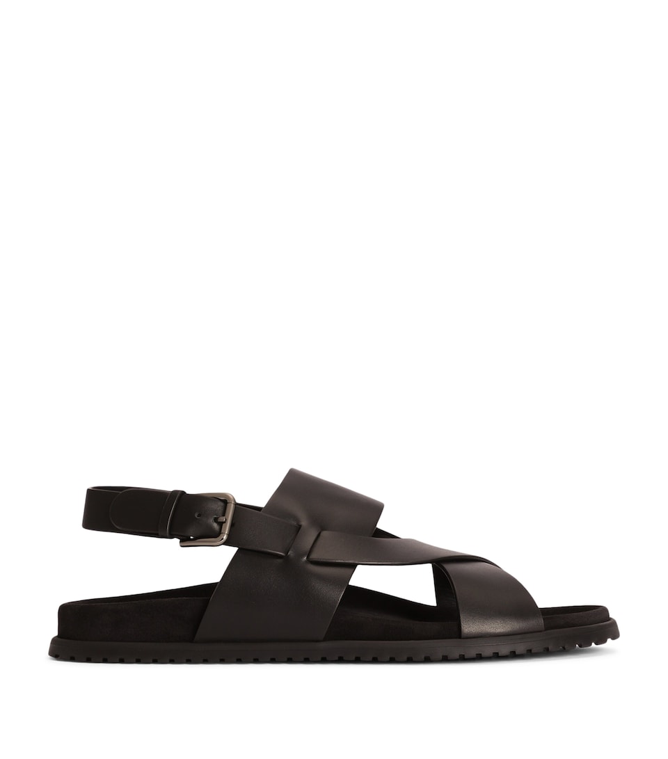 Dolce&Gabbana Leather Cross-Strap Sandals Black