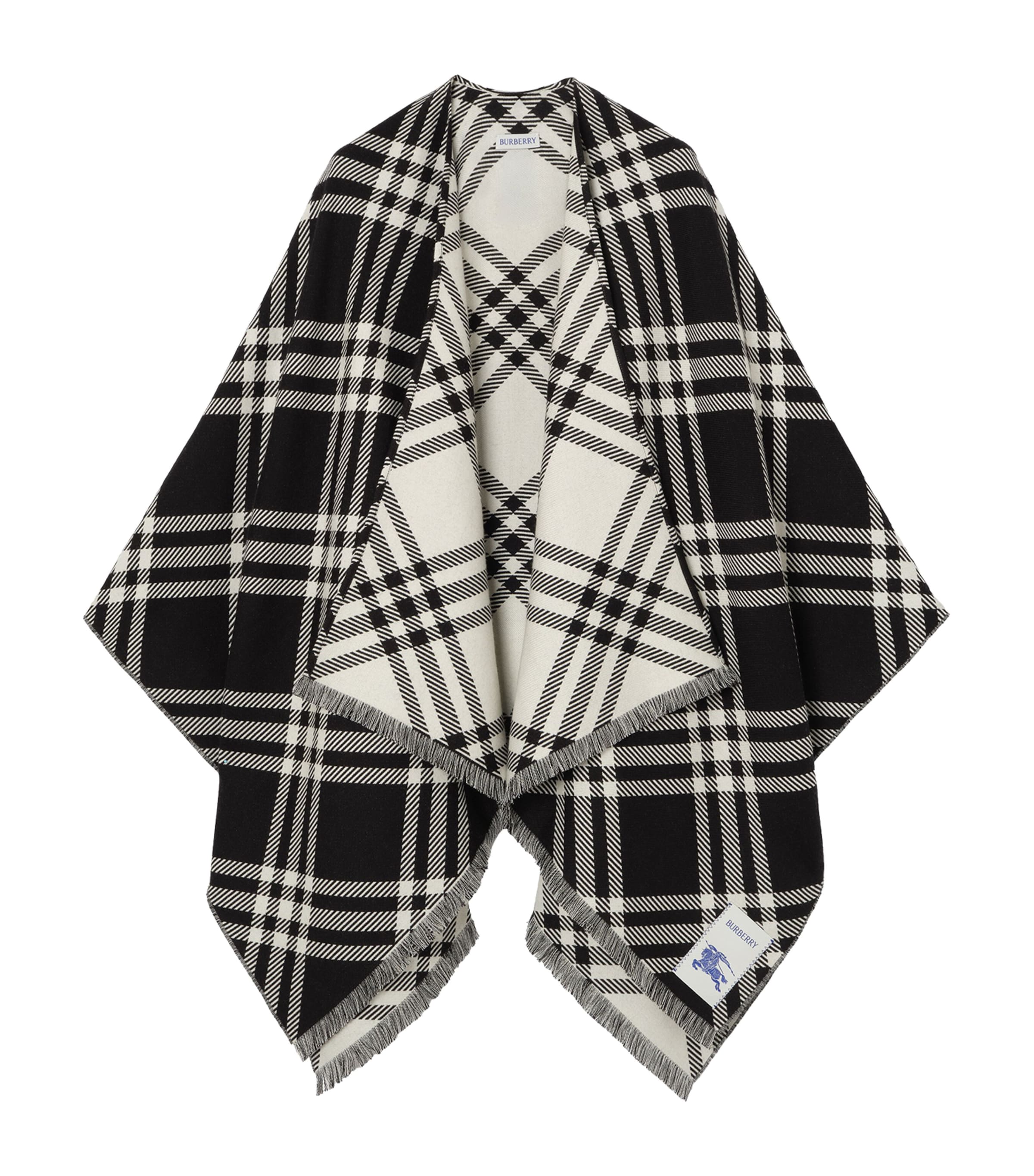 Burberry Wool-Silk-Cashmere Check Cape Black/calico