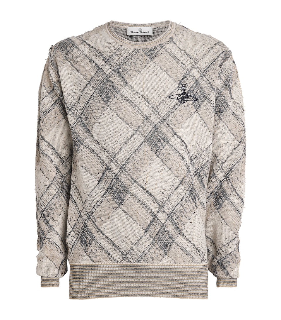 Linen-Blend Broken Tartan Sweater