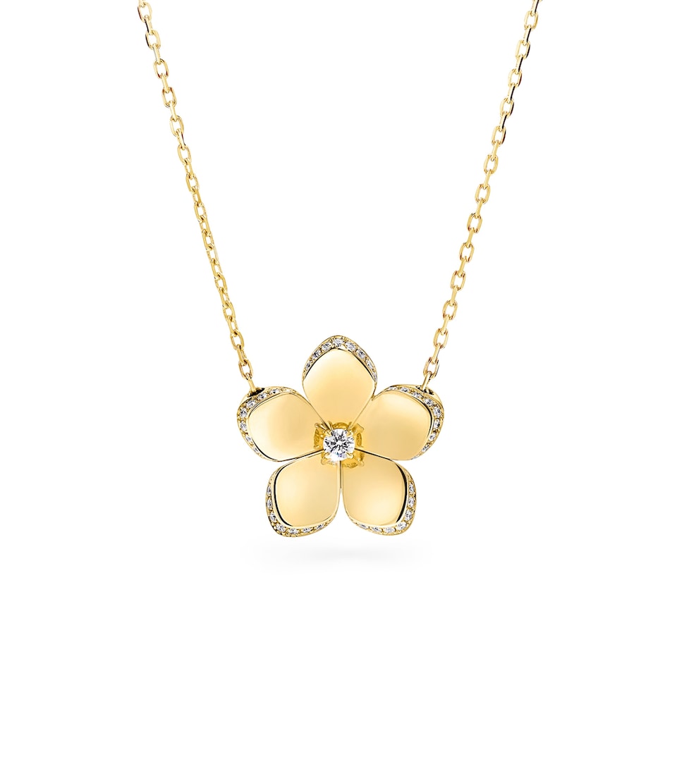 Yellow Gold and Diamond Wild Flower Pendant Necklace
