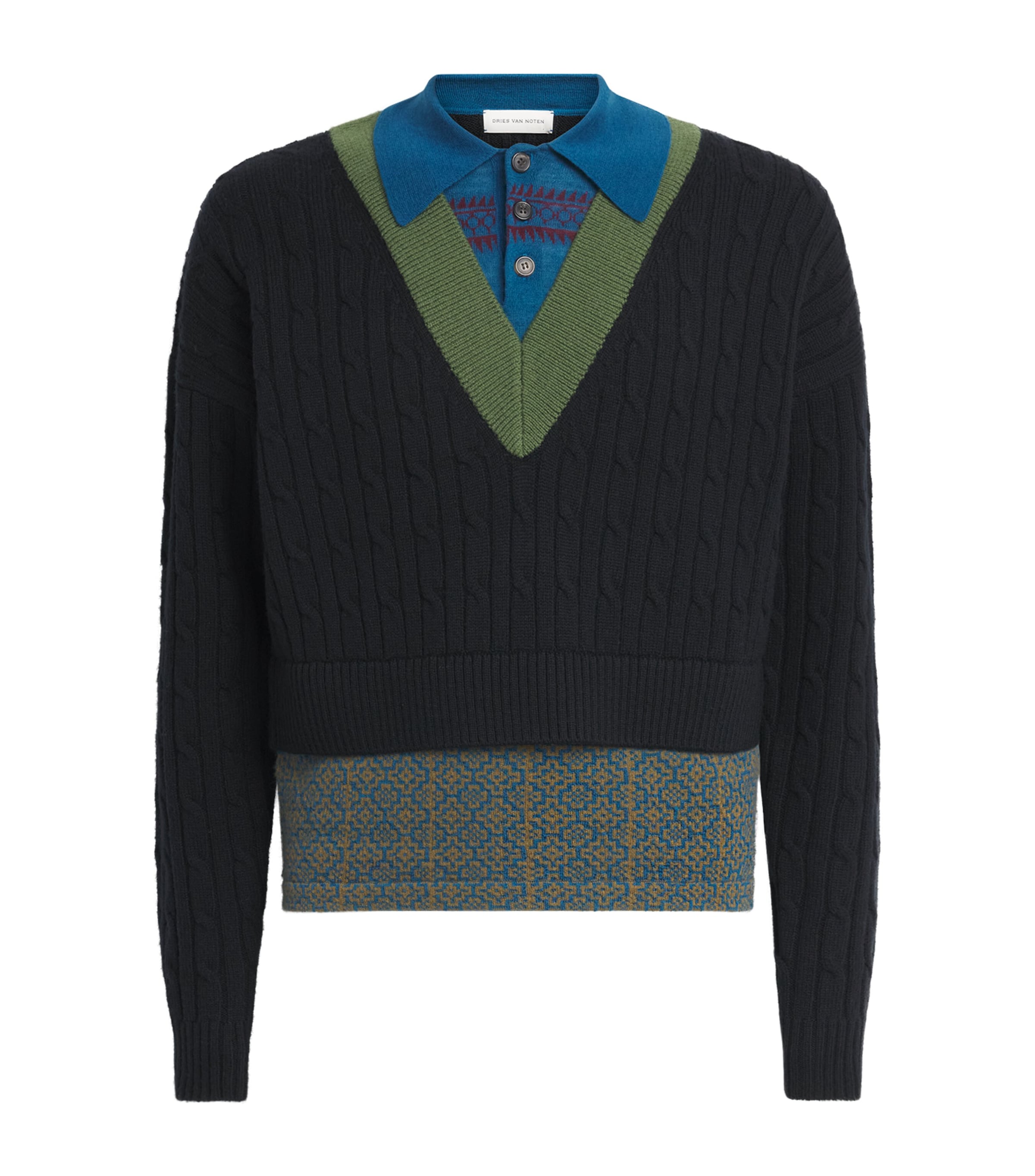 DRIES VAN NOTEN Mens Wool-Cotton Layered Sweater