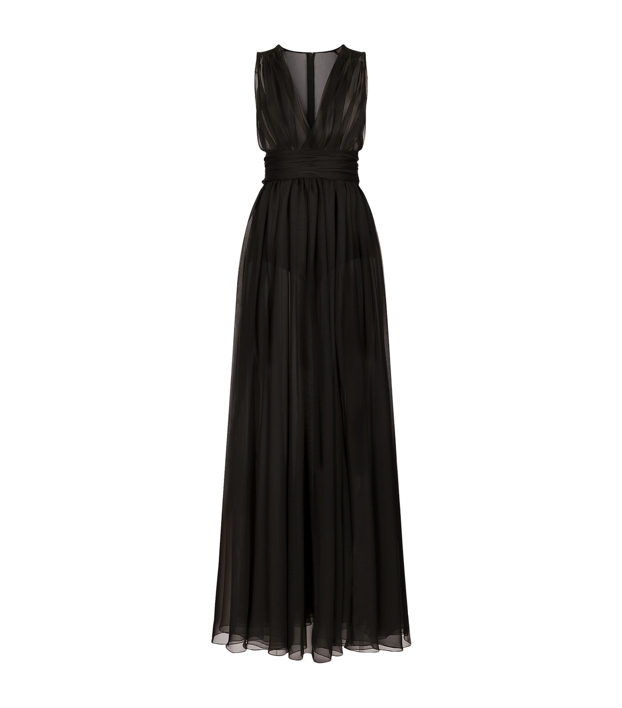 Dolce&Gabbana Womens Ruched V-Neck Gown Black