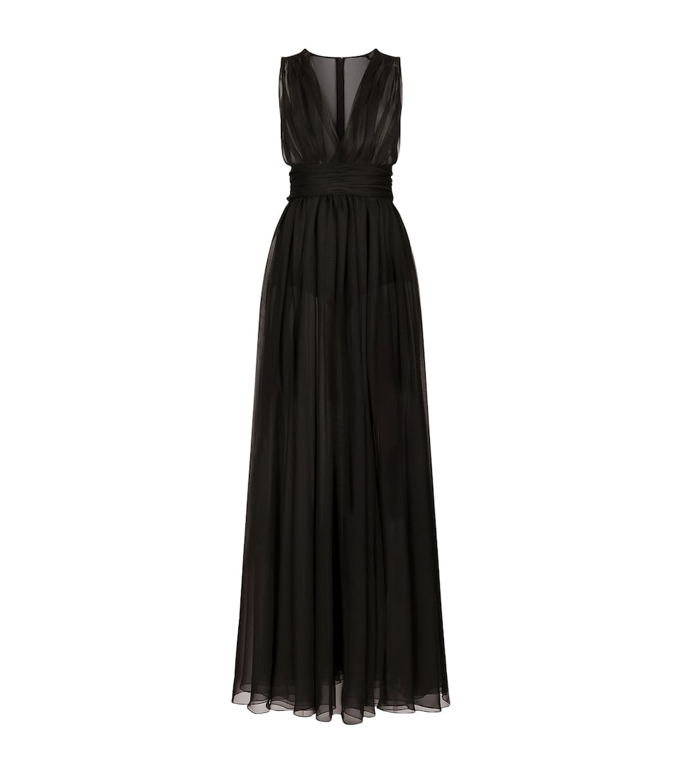 Dolce&Gabbana Womens Ruched V-Neck Gown Black