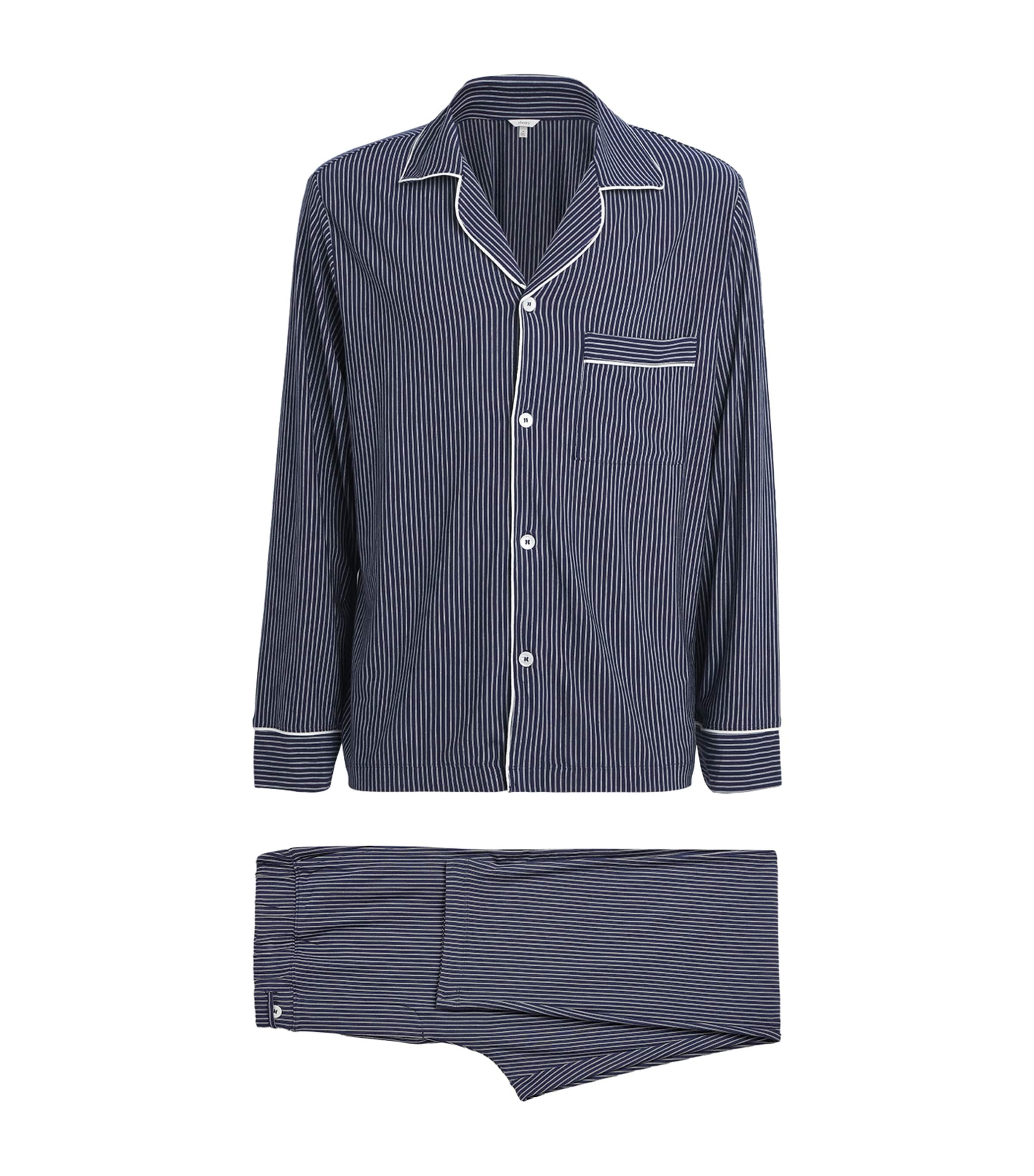 Eberjey Mens Modal Stripe William Long Pyjama Set True Navy White