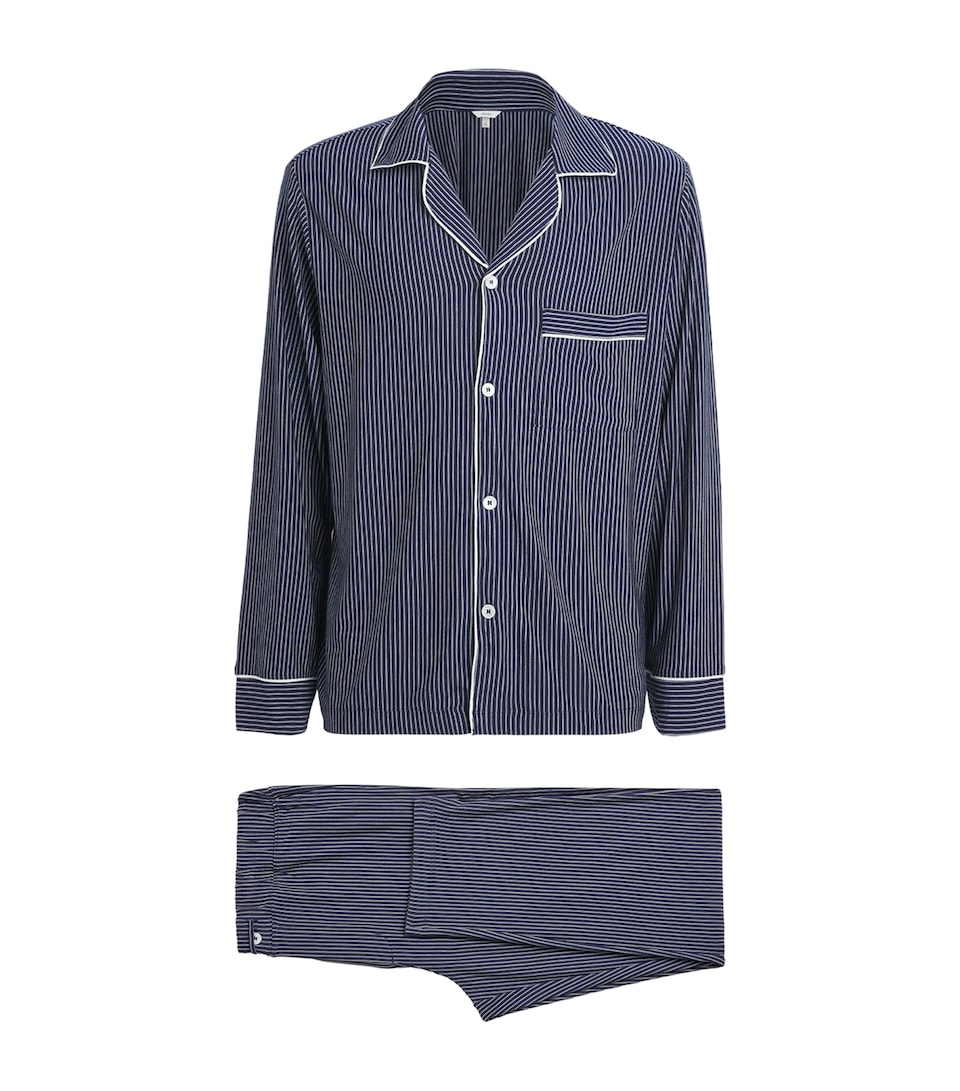 Eberjey Mens Modal Stripe William Long Pyjama Set True Navy White