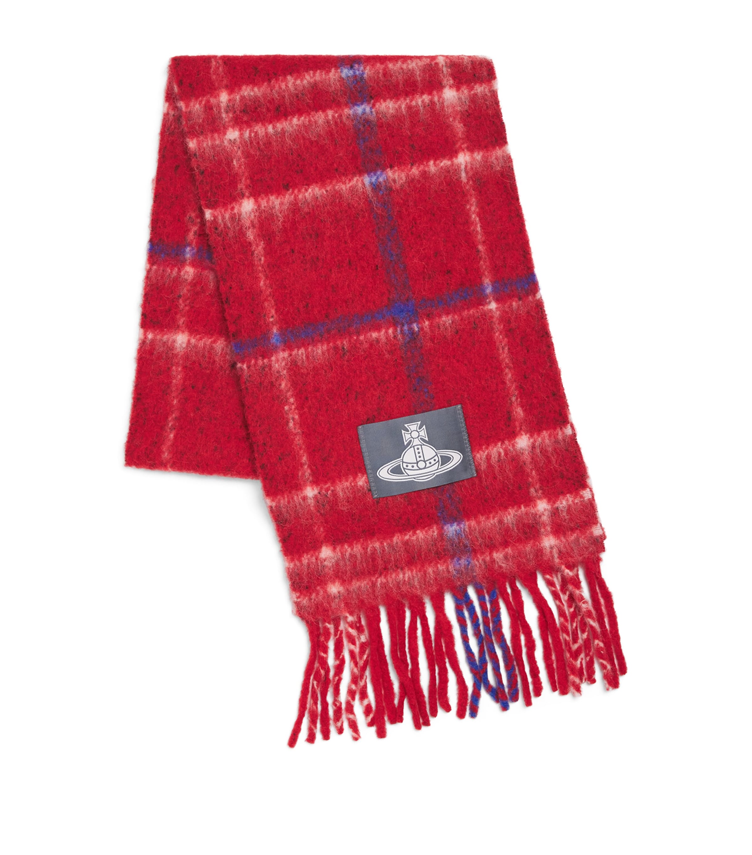 Vivienne Westwood Alpaca-Blend Check Orb Scarf Red