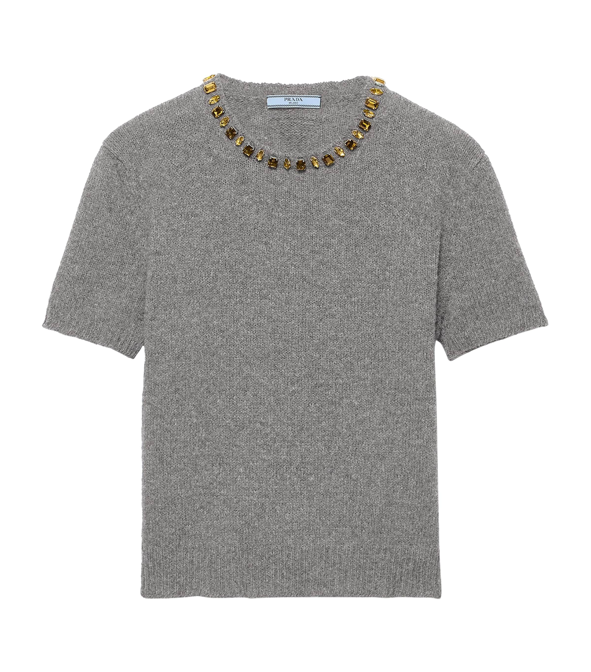 Prada Womens Wool-Cashmere Embellished Sweater