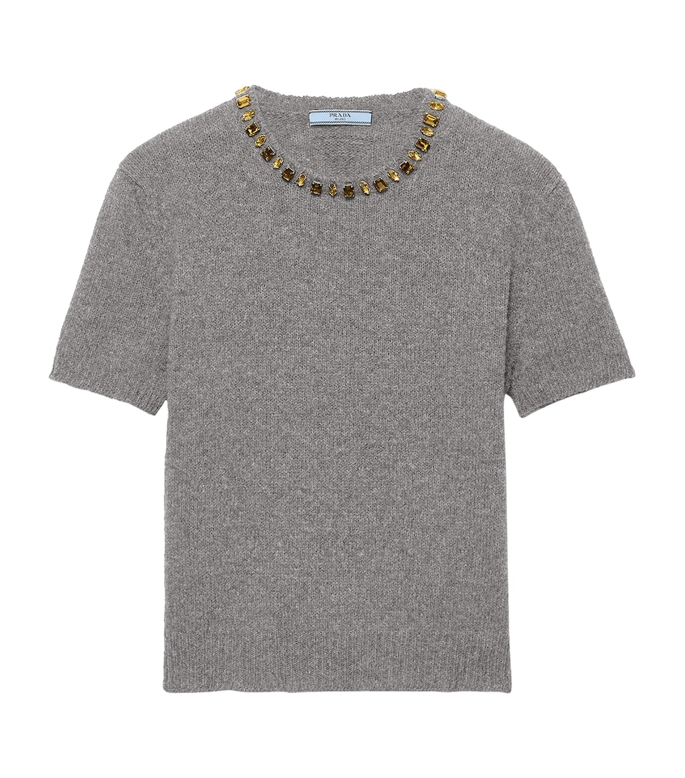 Prada Womens Wool-Cashmere Embellished Sweater