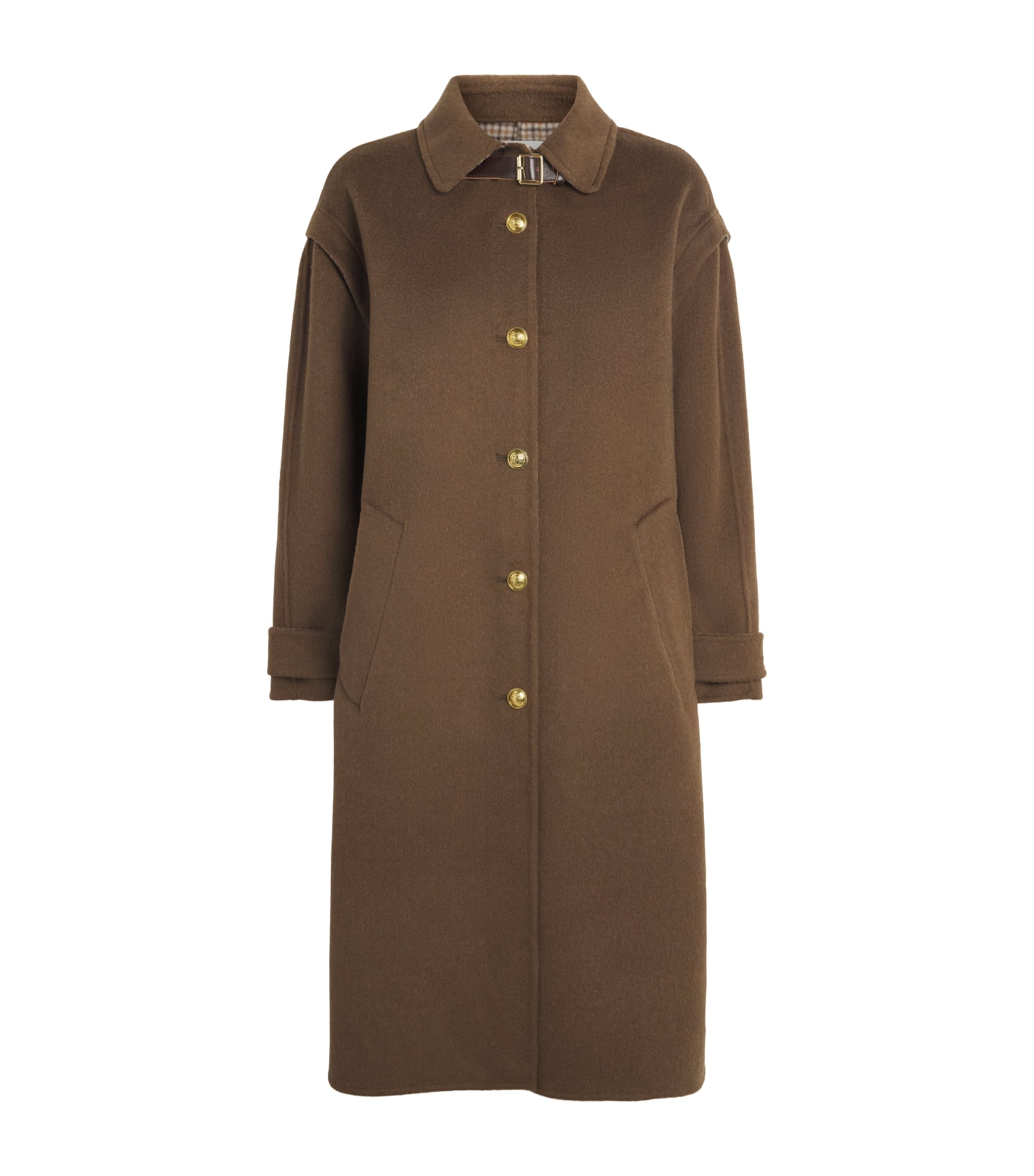 Sandro Paris Womens Wool Buckle-Detail Coat Olive Green