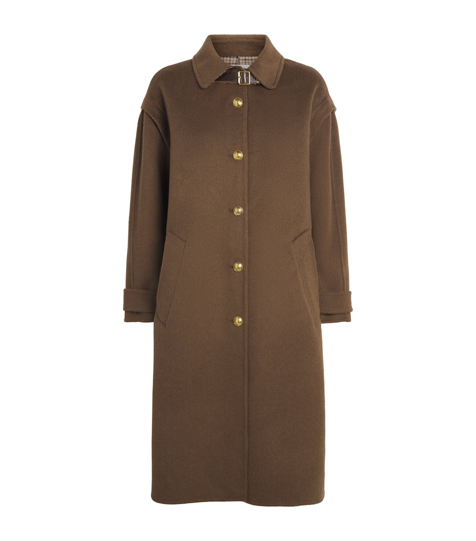 Sandro Paris Womens Wool Buckle-Detail Coat Olive Green