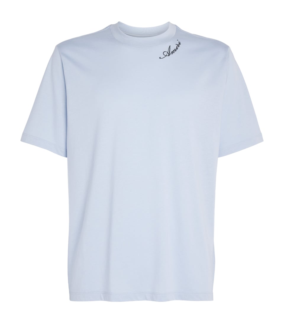 AMIRI Mens Cotton Script T-Shirt Skyline Blue