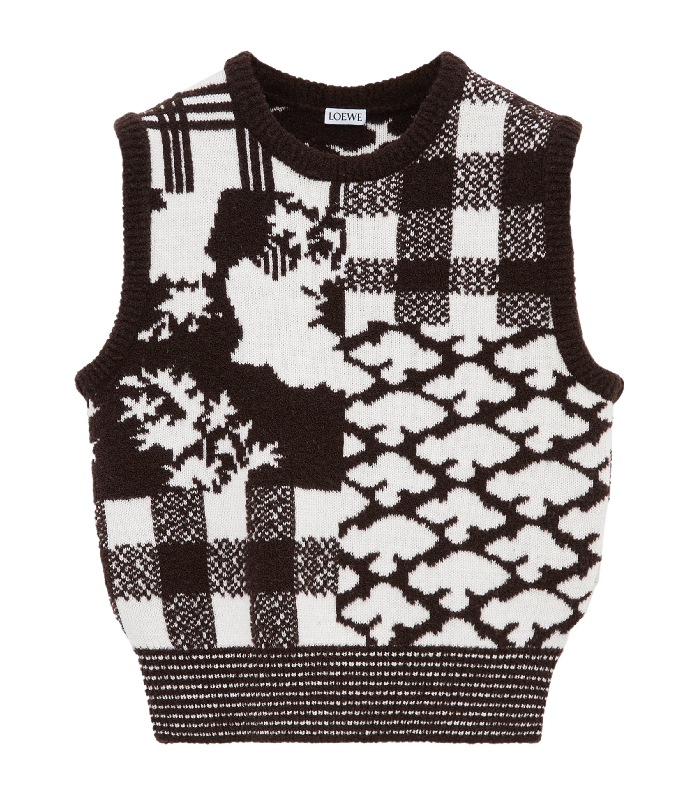 LOEWE Womens x Cosima Von Bonin Wool-Blend Jacquard Sweater Vest Ecru/brown