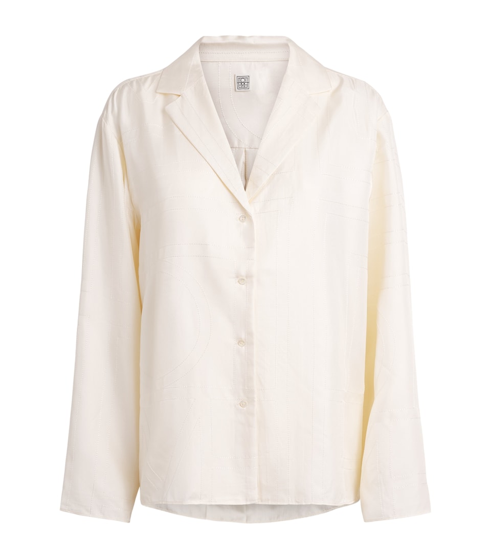 Toteme Womens Silk Embroidered Monogram Shirt Cream