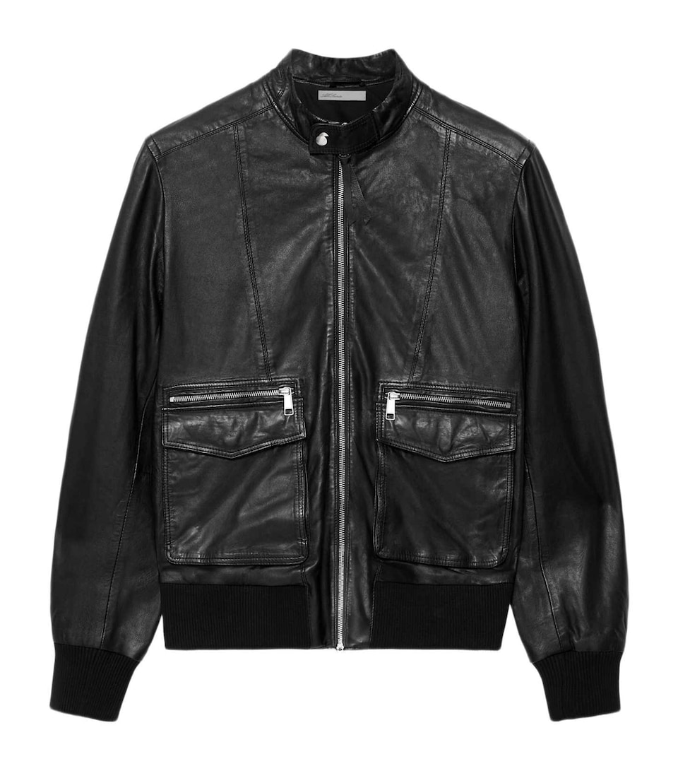 AllSaints Mens Leather Hiro Bomber Jacket Black