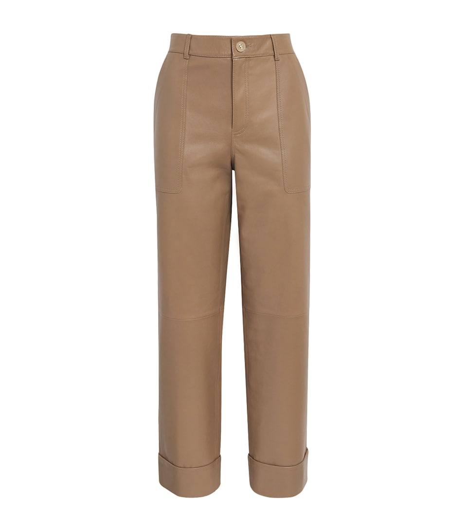 Lafayette 148 Womens Leather Straight Trousers Gncly Green Clay