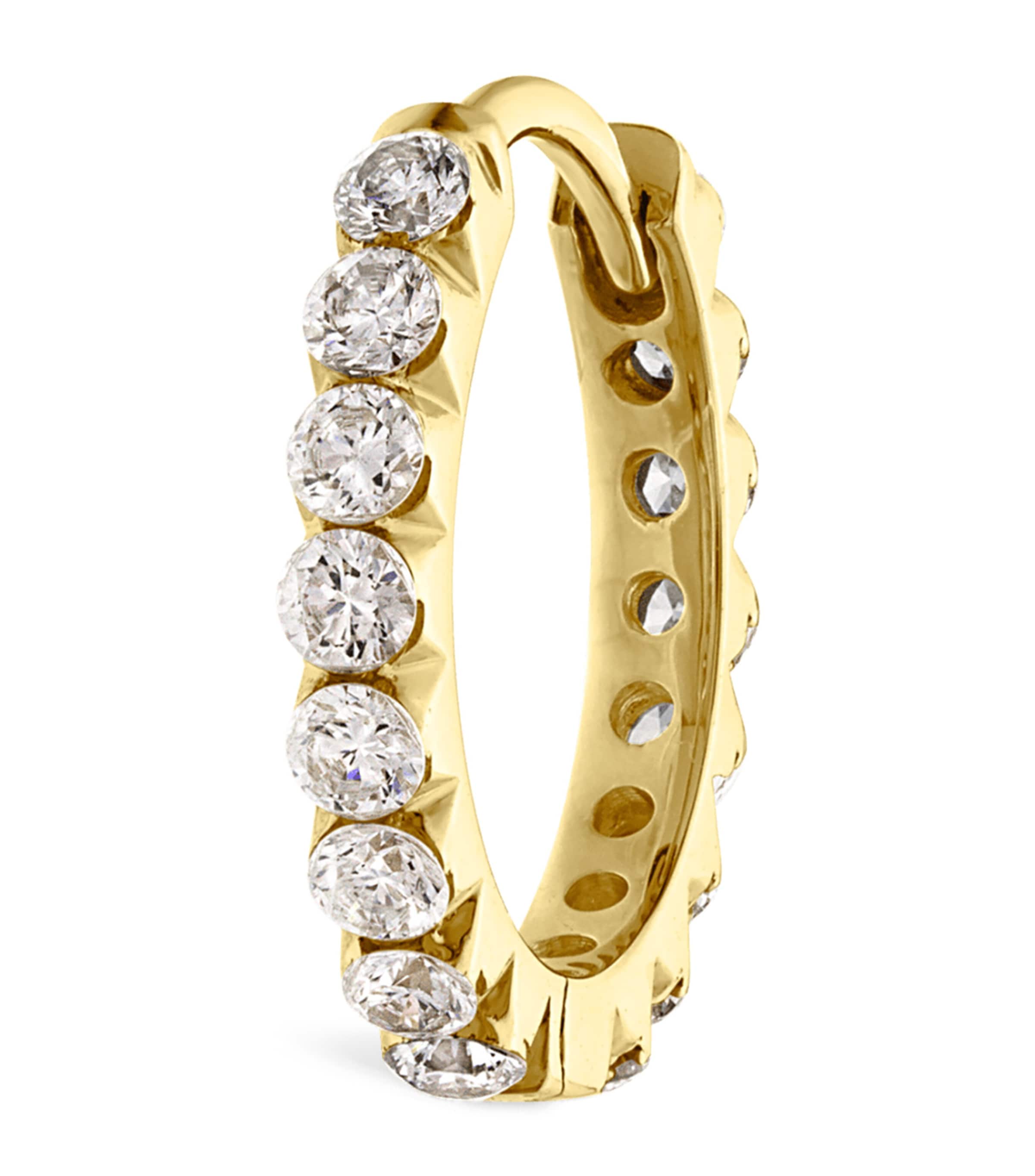 Yellow Gold Invisible Set Diamond Eternity Hoop Earring (9.5mm)