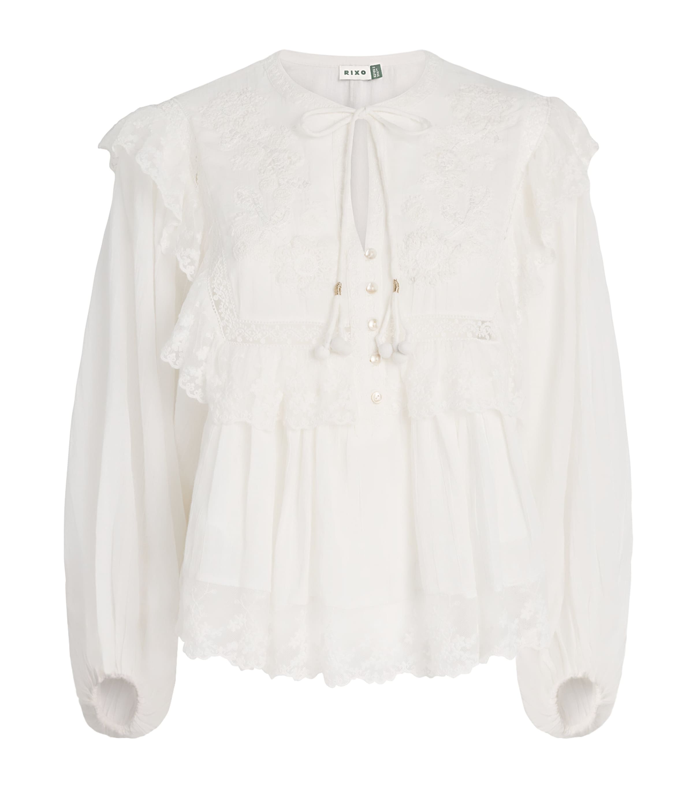 Rixo Womens Cotton Embroidered Diann Blouse Lilly Embrdry Ivory