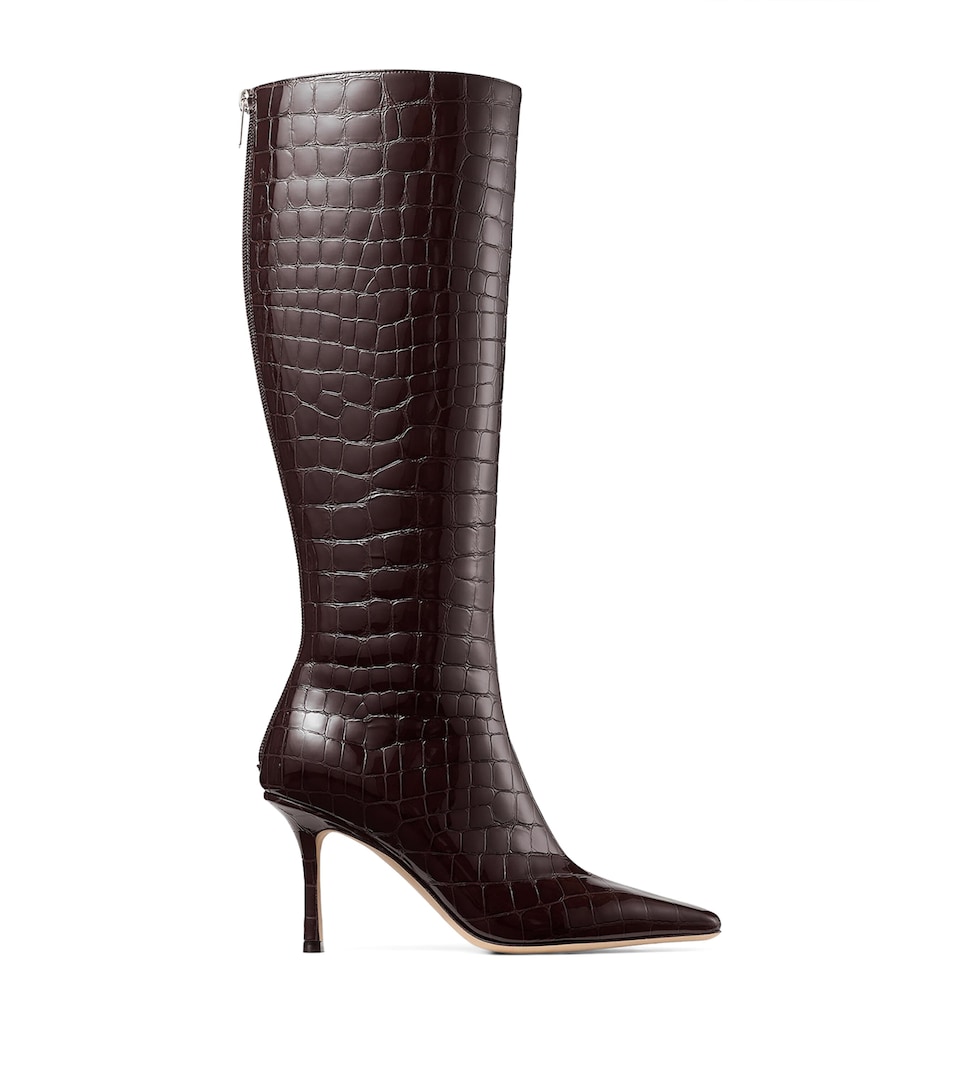 Leather Croc-Embossed Agathe Knee-High Boots 85