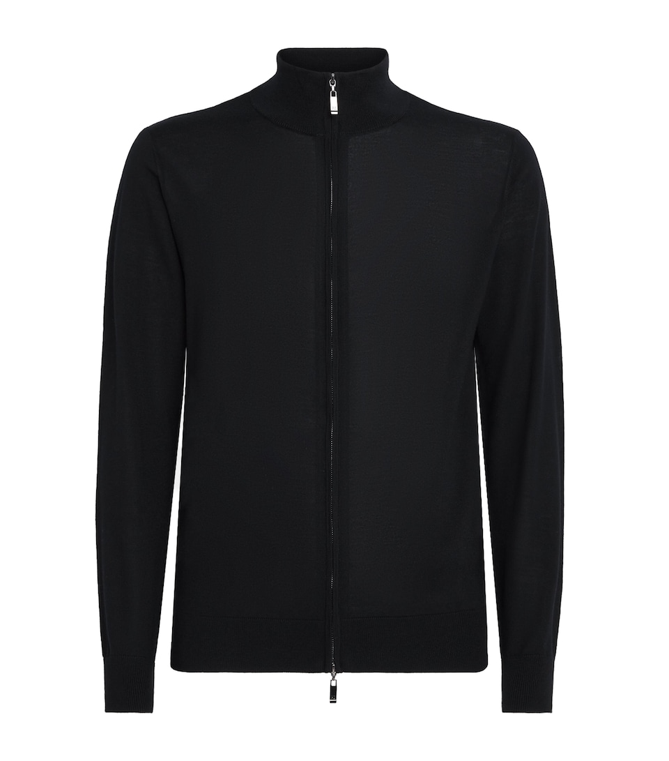 Pal Zileri Mens Wool Zip-Up Cardigan Black
