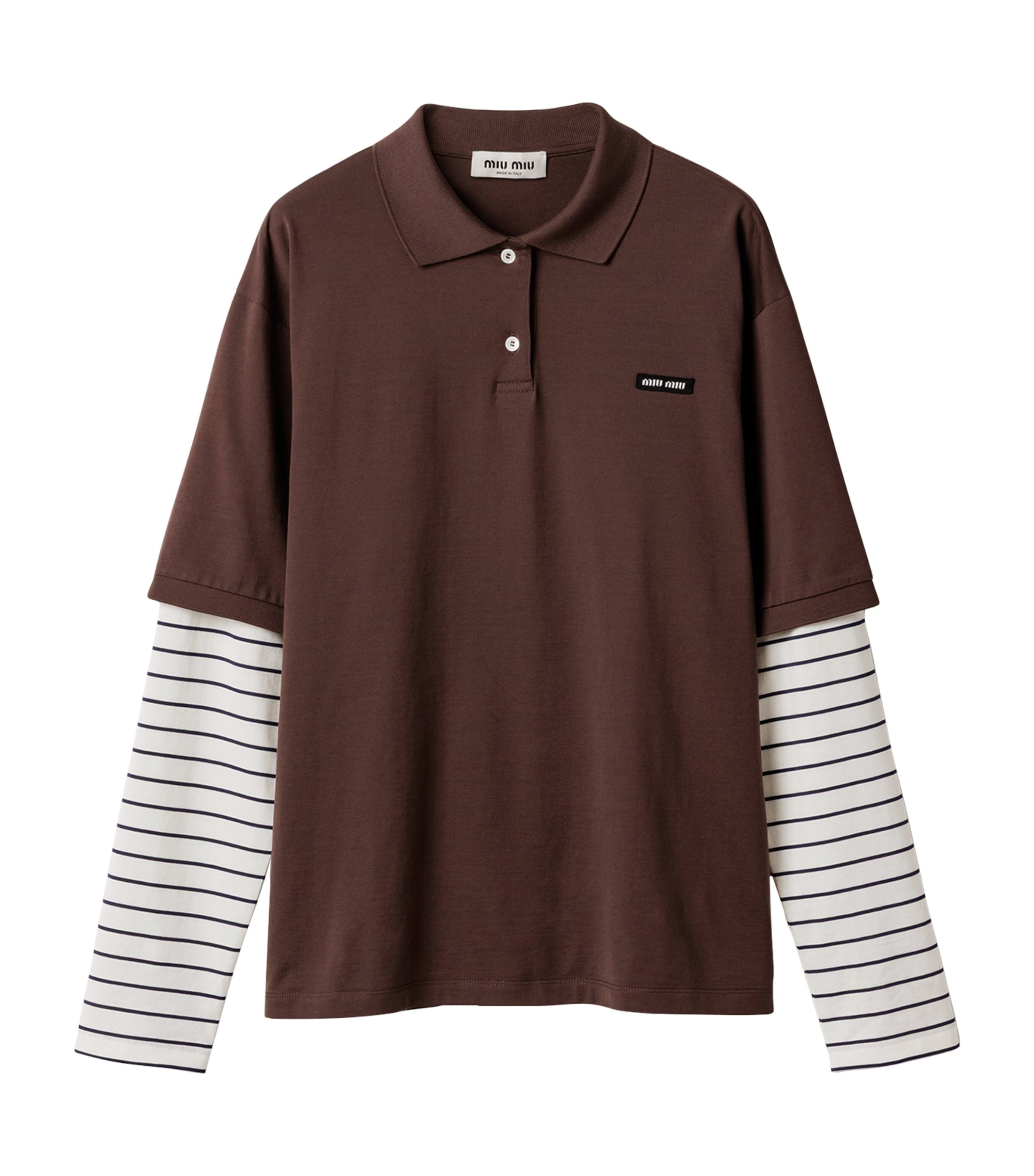 Cotton Stripe-Sleeve Polo Shirt
