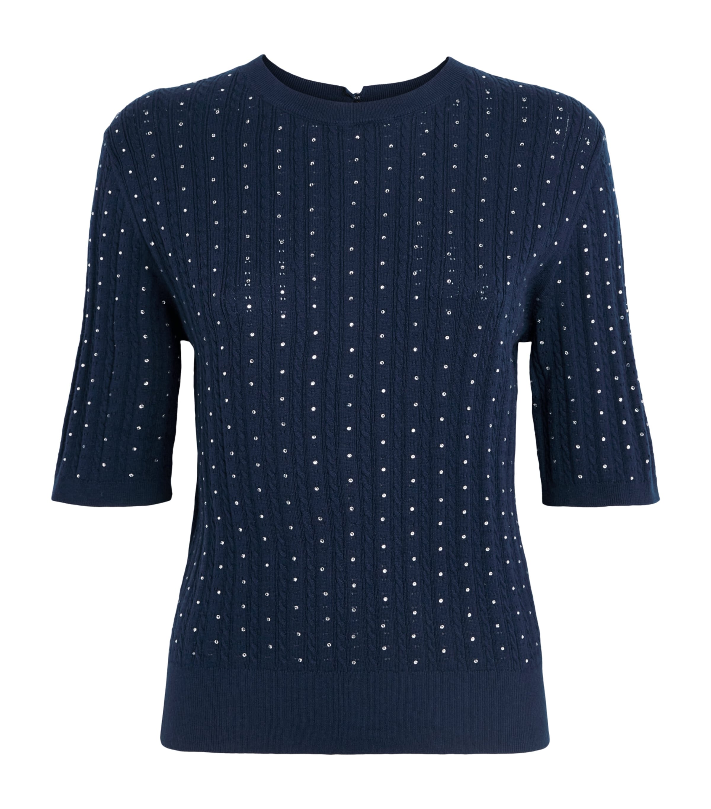 Maje Womens Cotton-Blend Rhinestone Sweater Navy