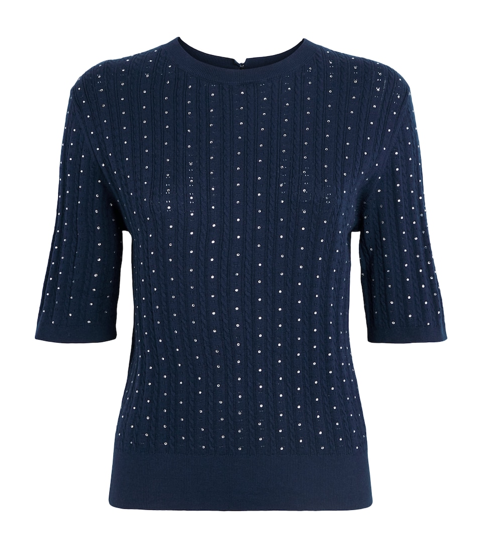 Maje Womens Cotton-Blend Rhinestone Sweater Navy