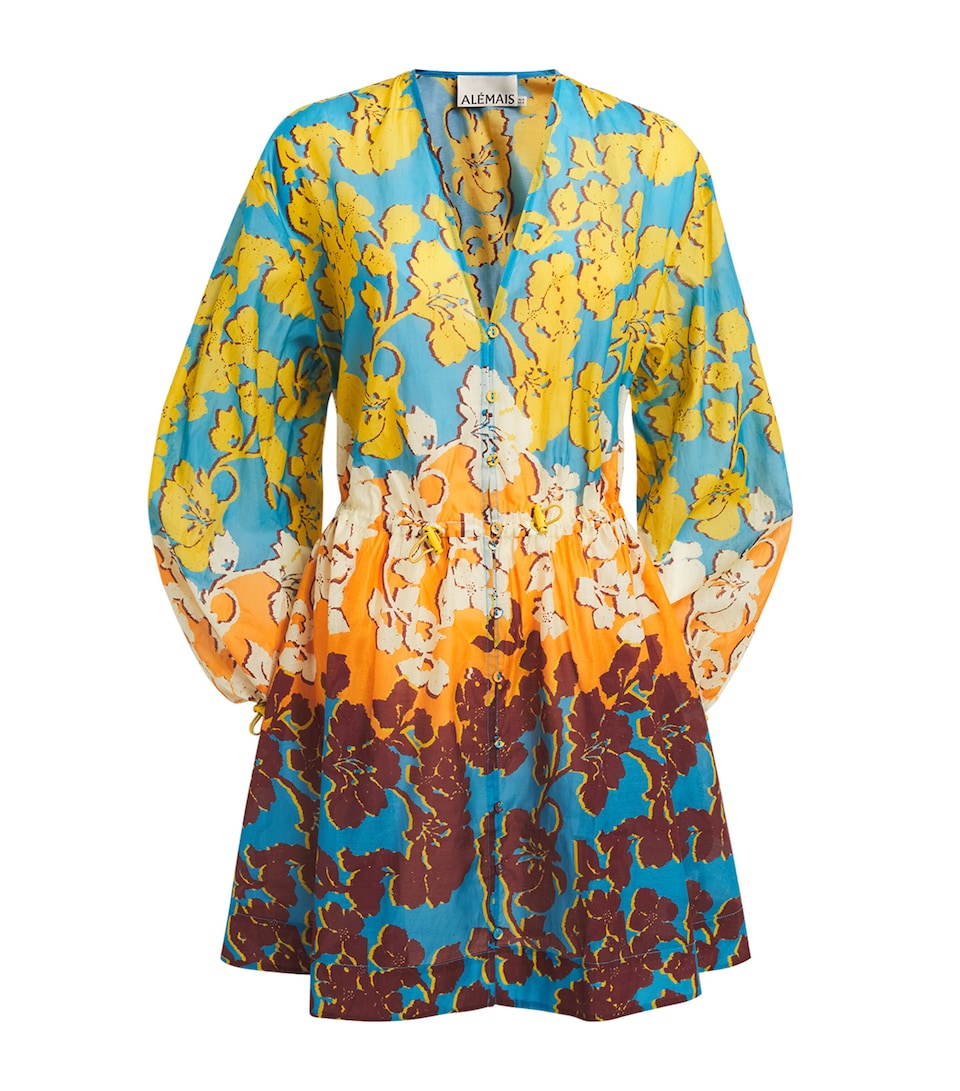 ALEMAIS Womens Cotton-Silk Floral Splice Mini Dress