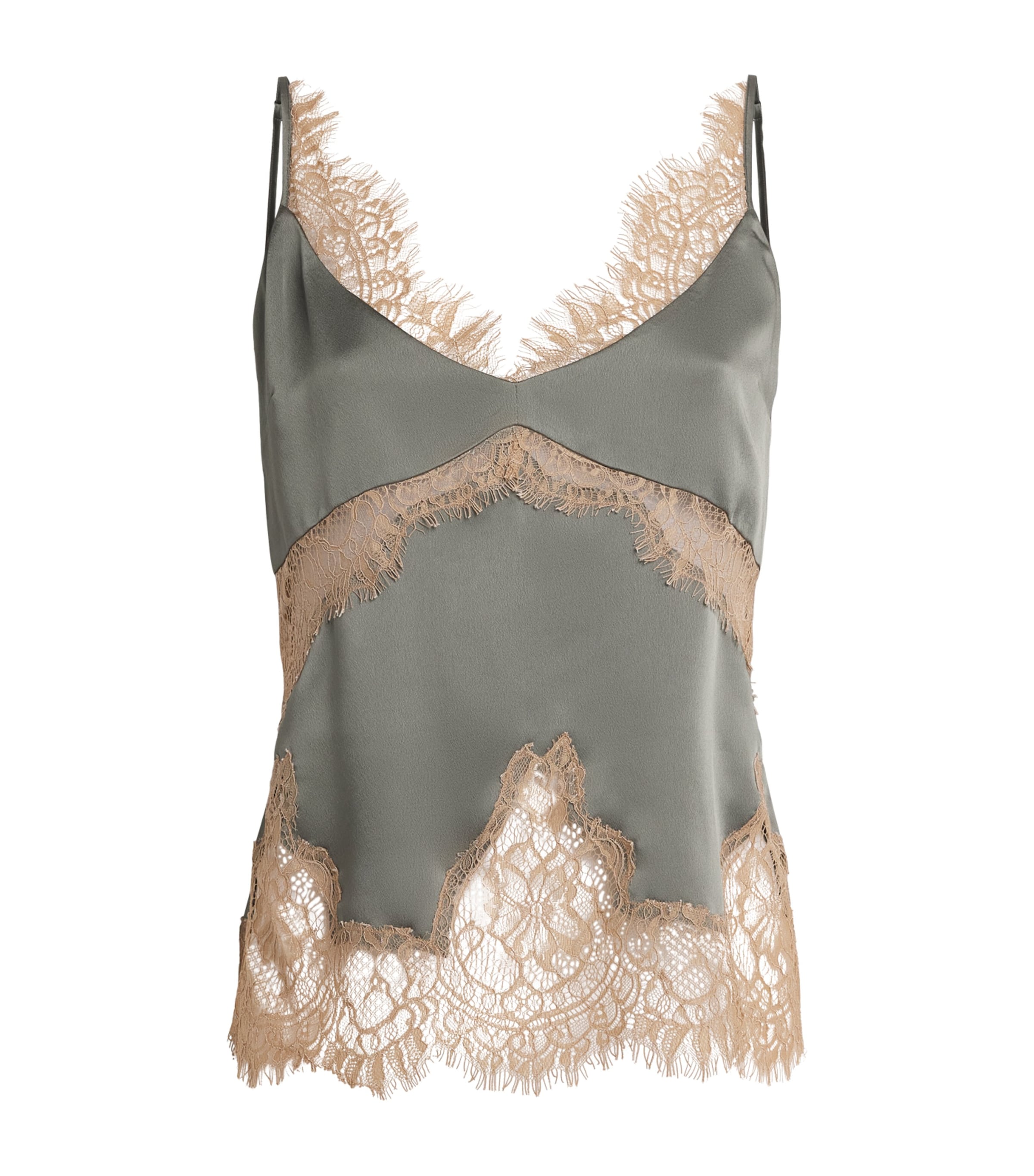 L'Agence Womens Lace-Trim Cami Top Smokey Olive/praline