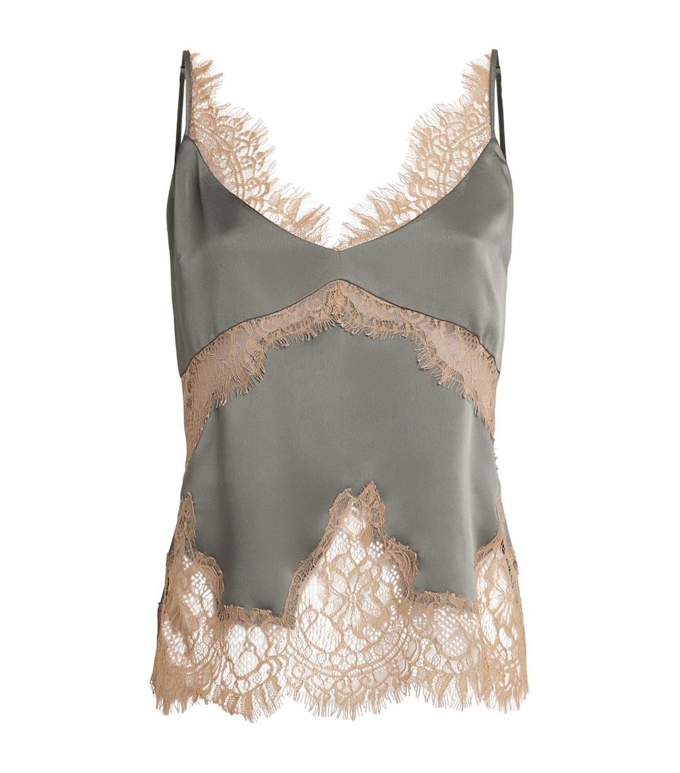 L'Agence Womens Lace-Trim Cami Top Smokey Olive/praline