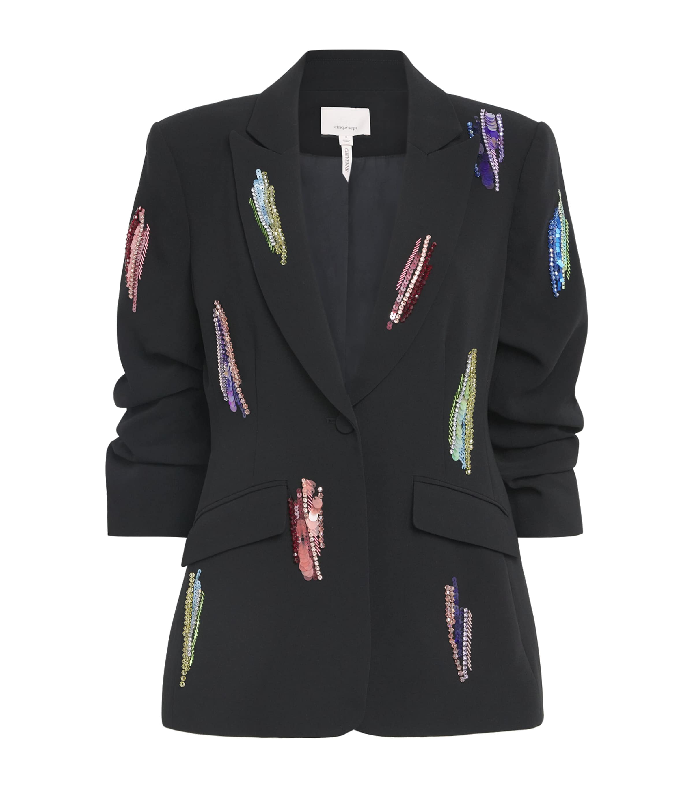 Embellished Scrunch-Sleeve Pailete Blazer