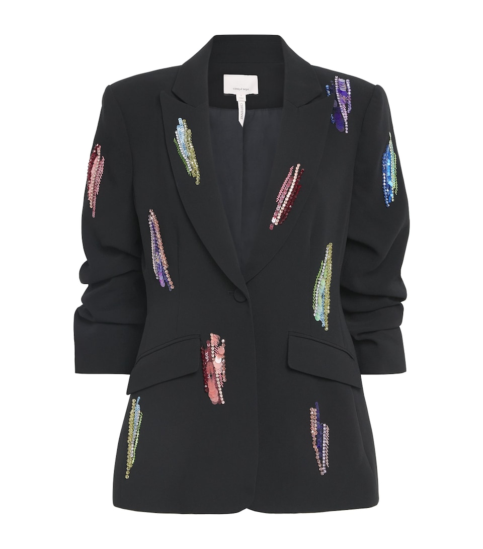 Embellished Scrunch-Sleeve Pailete Blazer