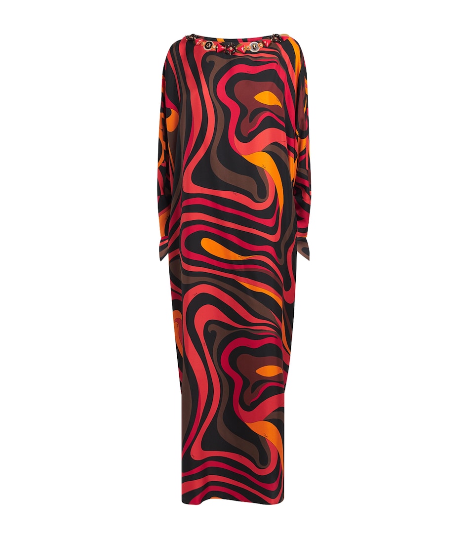 PUCCI Womens Silk Marmo Print Kaftan Orange